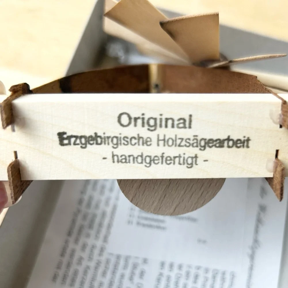 German Pyramid Carousel Erzgebirgische Holzsagearbeit Mini Wooden Handmade W/Box